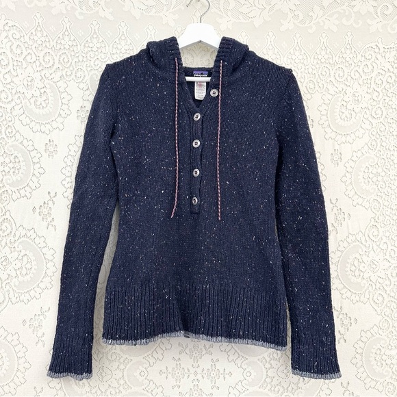 Patagonia Ranchito Hoodie sweater Navy Blue Wool Blend Knit - Picture 1 of 10